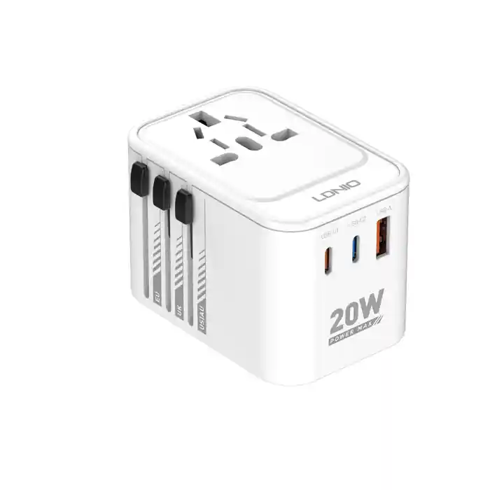 LDNIO Z9 Travel Converter Adapter Universal GaN 20W PD + QC3.0 3 USB Ports Fast Charging US/UK/EU/AU Sockets and Plugs